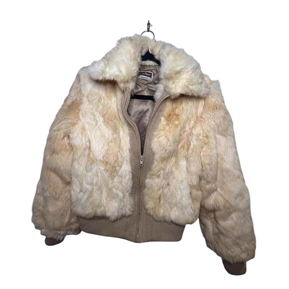 Vintage Dino Ricco Rabbit Fur Bomber Jacket M Cream Tan Luxe